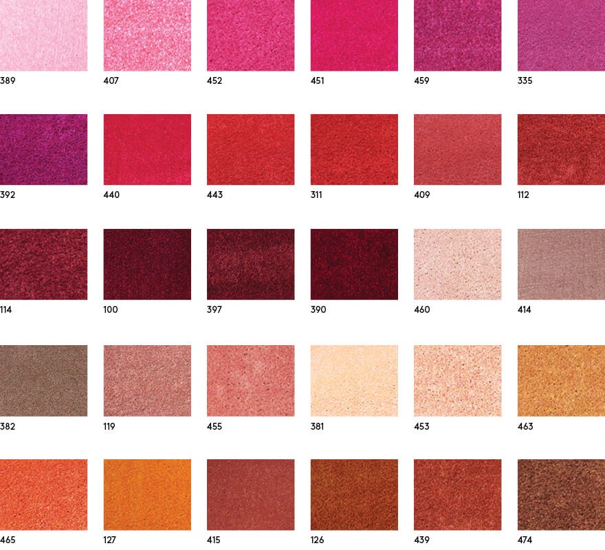 Design Print™ custom logo mats color swatches in pink, red, maroon, blush, orange, rust colorways